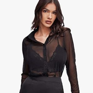 Women's Sheer Mesh Button Down Tops